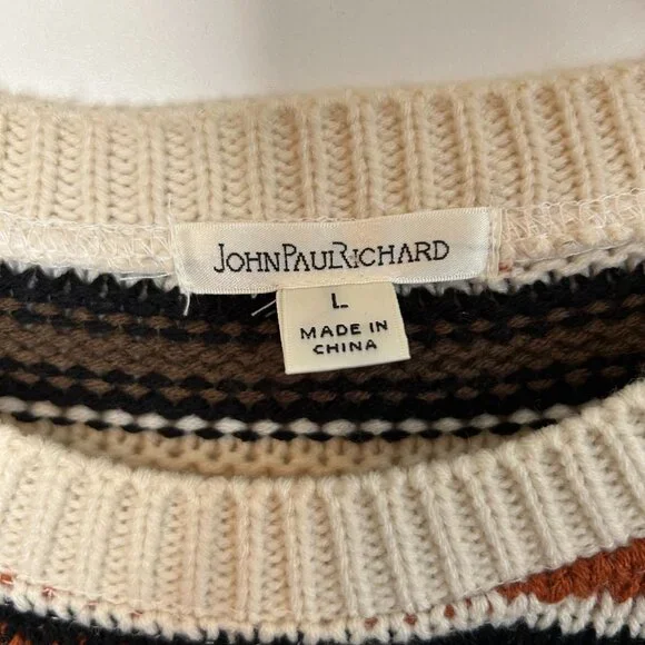 JOHN PAUL RICHARD Striped Slouchy Knit Crop Sleeve Sweater - Picture 6 of 8